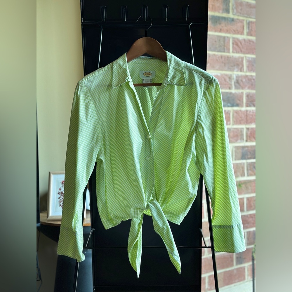 Talbots Light Green Gingham Button Down Shirt